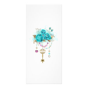 Carte Publicitaire Roses turquoise avec touches