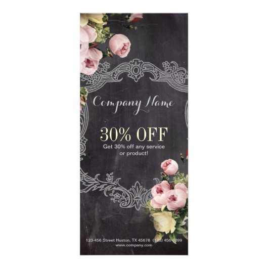 Carte Publicitaire rustique élégant vintage chalkboard floral (Devant)