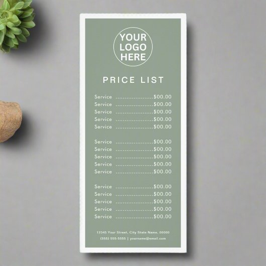 Carte Publicitaire Sage Green Logo l Professional Price List Services