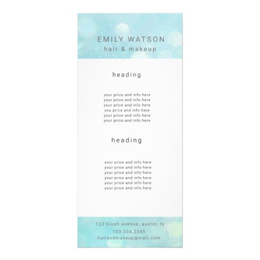 Carte Publicitaire salon bokeh pastel sparkle tarif (Devant)