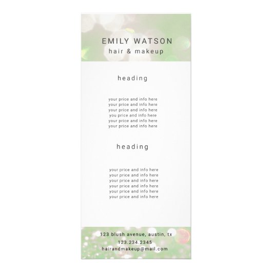 Carte Publicitaire salon bokeh pastel sparkle tarif (Devant)