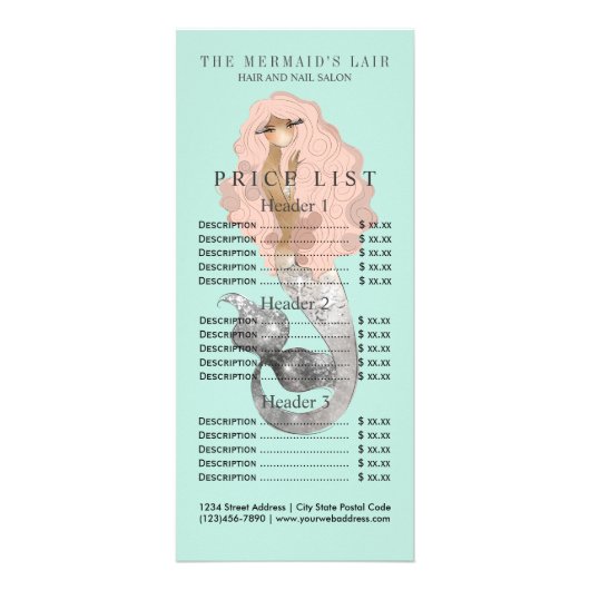 Carte Publicitaire Salon Côtier féminin de sirène élégant (Devant)