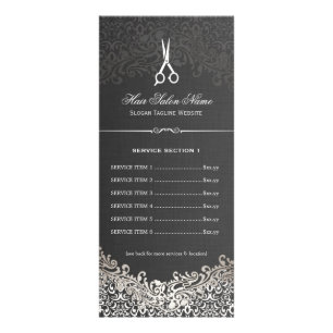 Carte Publicitaire Salon de cheveux Elegant Argent foncé Damask Tarif