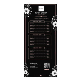 Carte Publicitaire Salon de coiffure floral noir et blanc élégant