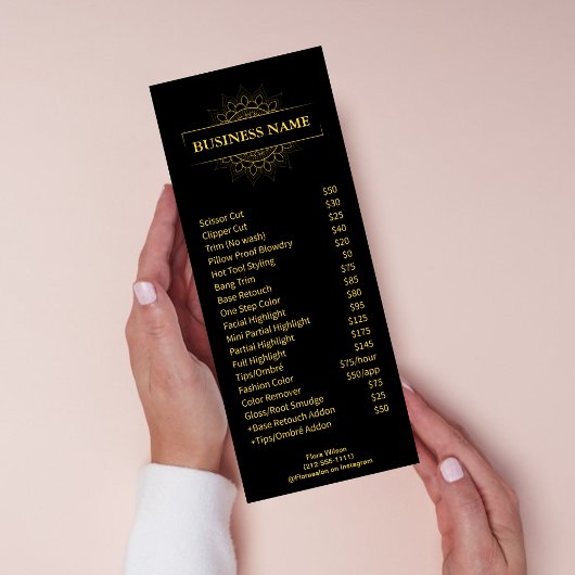 Carte Publicitaire Service Chic Gold & Black Professional Salon