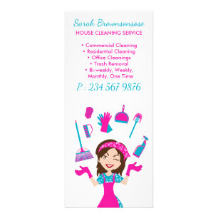 Carte Publicitaire Service de nettoyage de maison de fille Rose Bleu