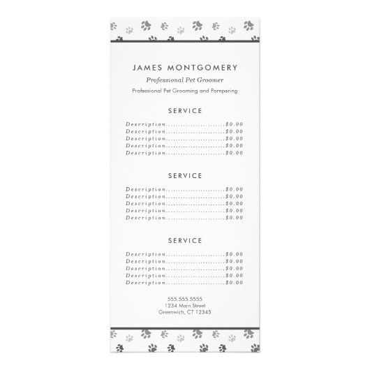 Carte Publicitaire Services de soins pour animaux de compagnie aux em (Devant)