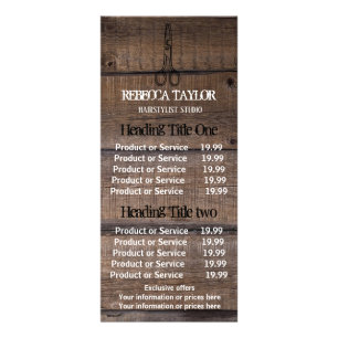Carte Publicitaire Services et tarifs du salon Rustic Wood Scissor