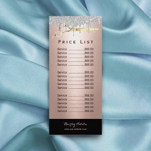 Carte Publicitaire Silver Drips Rose Gold Hair Salon Price List