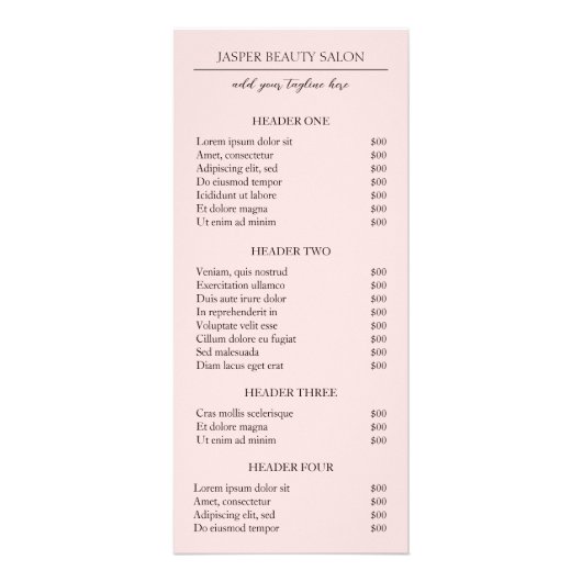 Carte Publicitaire Simple rose Élégant Tarification Minimale Moderne (Devant)