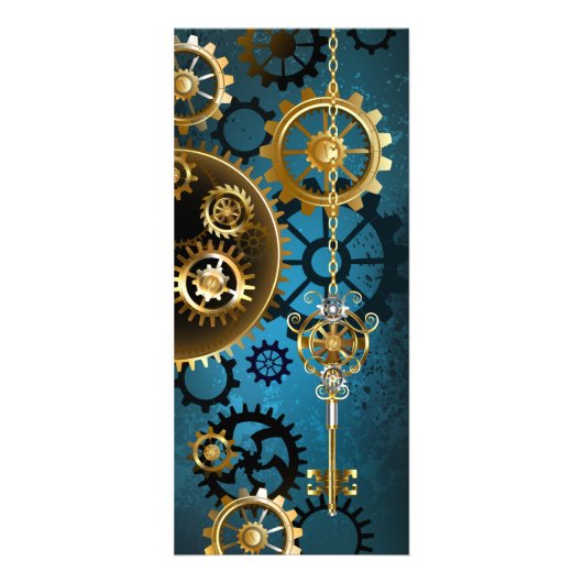 Carte Publicitaire Steampunk Arrière - plan turquoise avec Gears (Devant)