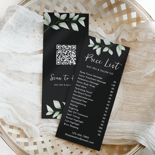Carte Publicitaire Tarif botanique simple avec code QR noir