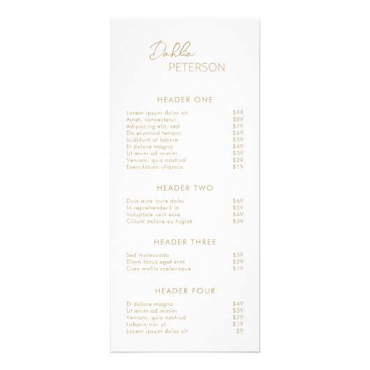 Carte Publicitaire Tarif Contemporain Simple Or Élégant (Devant)