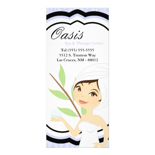 Carte Publicitaire Tarif de 4"x9" Massage Spa Damas bleu (Devant)