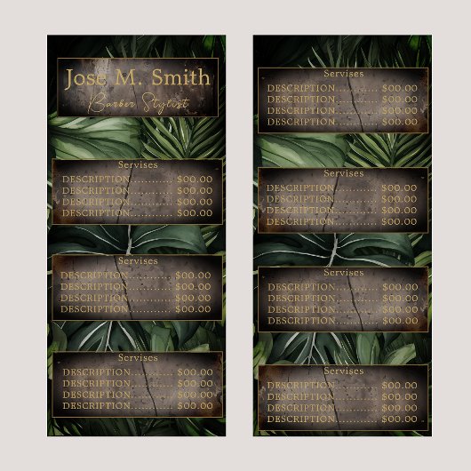 Carte Publicitaire Tropical Jungle Cuir Luxe Élégant Barber