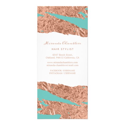 Carte Publicitaire Turquoise Minimalist Luxury Pink Marble Pattern (Dos)