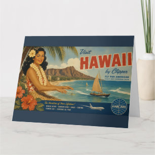 Carte Publicité de voyage hawaïen de style vintage