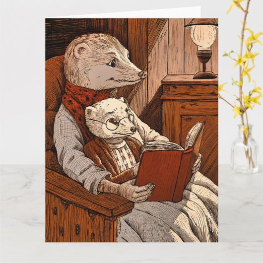 Carte Puces lisant un livre (Fleur jaune)