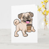 Carte Pug avec café à emporter (Fleur jaune)
