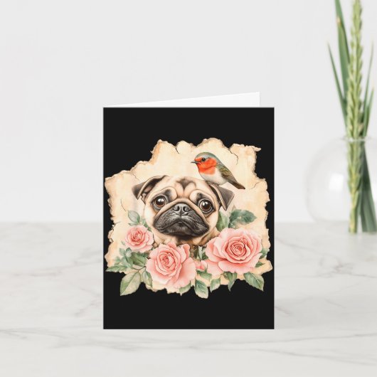 Carte Pug bird cute dog funny pug  (Devant)