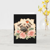 Carte Pug bird cute dog funny pug  (Fleur jaune)