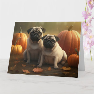 Carte Pug chiot automne délice citrouille