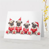 Carte Pug Christmas Dress Santa Hat (Fleur jaune)