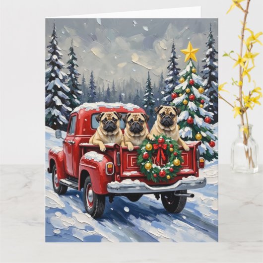 Carte Pug Christmas Red Truck Holiday (Fleur jaune)