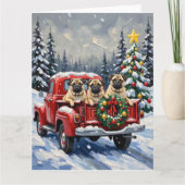 Carte Pug Christmas Red Truck Holiday (Devant)