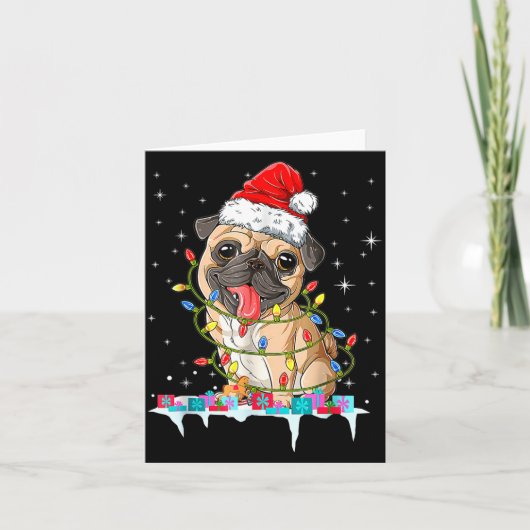 Carte Pug Christmas Tree Lights Santa Dog Xmas (Devant)