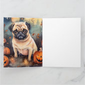 Carte Pug d'Halloween avec citrouilles effrayant (Intérieur)