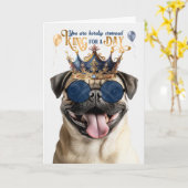 Carte Pug Dog King for a Day Funny Birthday (Fleur jaune)