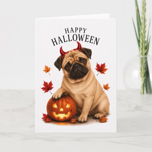 Carte Pug Halloween Diable Chien (Devant)