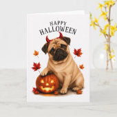 Carte Pug Halloween Diable Chien (Fleur jaune)