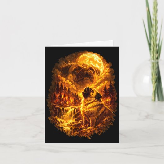 Carte Pug howling at moon dramatic full moon  (Devant)