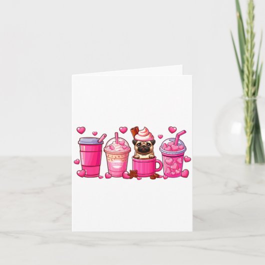 Carte Pug Inside Cup Coffees Lover Valentines Day Heart (Devant)