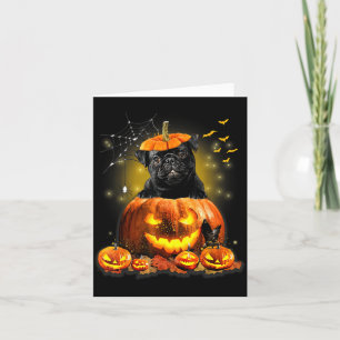 Carte Pug Noir Tête de Chien Citrouille Halloween Effray