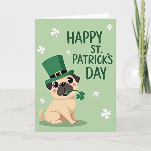 Carte Pug St Patricks Day Happy Card (Devant)