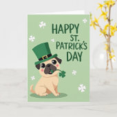 Carte Pug St Patricks Day Happy Card (Fleur jaune)