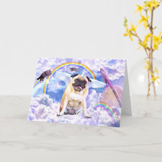 Carte Pug unicorn (Fleur jaune)