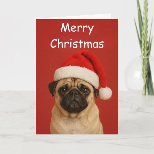 Carte Pug with a Santa hat Custom Christmas Greeting (Devant)