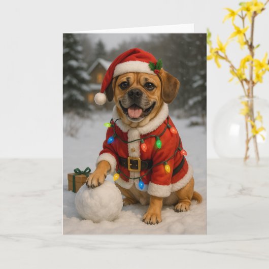 Carte Puggle Christmas Card (Fleur jaune)