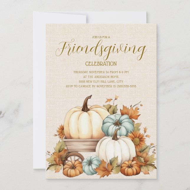 Carte Pumpkins Rustique Sarcelle Blanc Friendsgiving (Devant)