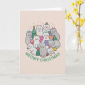 Carte Pun de Noël pour chat : Joyeux Noël Miaou (Fleur jaune)