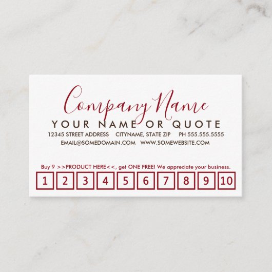 carte punch de fidélité à coups de rouge et de cho (Devant)