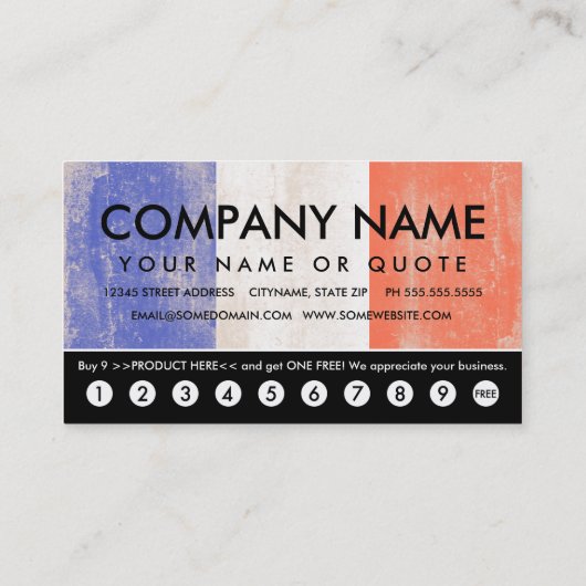 carte punch du drapeau français (Dos)