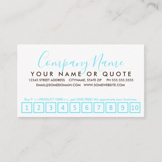 Carte punch fidélité turquoise et chocolat (Devant)