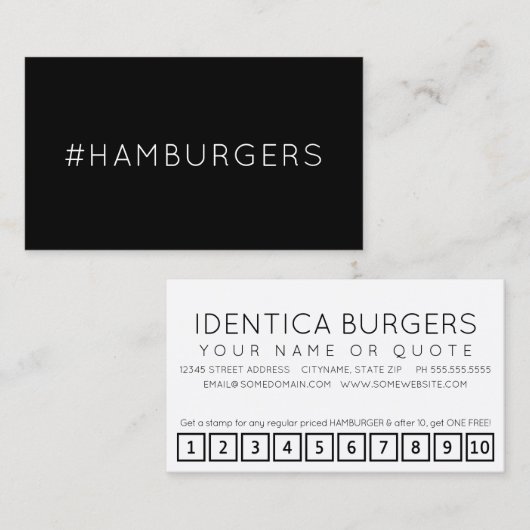 Carte punch hashtag #HAMBURGERS (Devant / Derrière)
