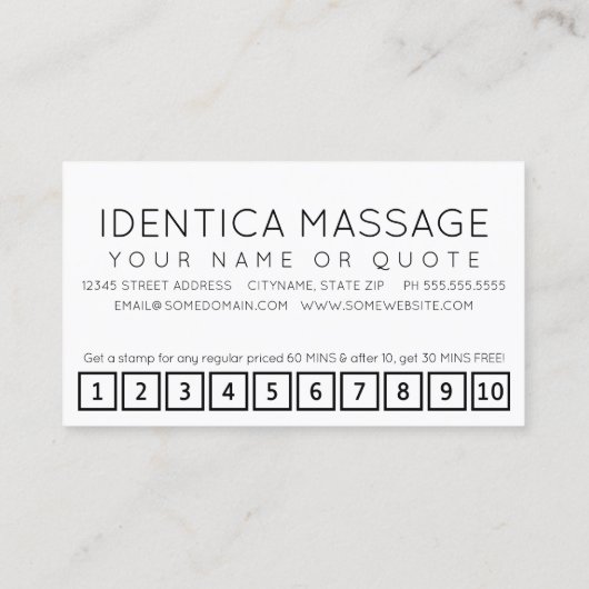 Carte punch #MASSAGE hashtag loyalty (Dos)