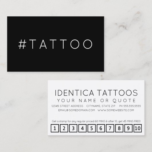 Carte punch #TATTOO hashtag loyalty (Devant / Derrière)